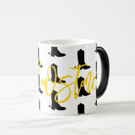 Caneca Mágica Western Cowboy Boots Spurs Silhouette Nome do Padr