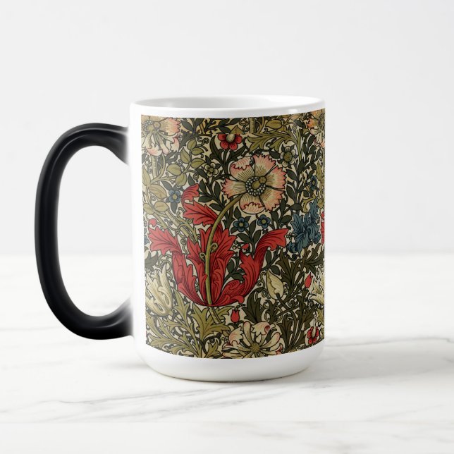 Caneca Mágica William Morris Elegante Padrão Floral Vermelho Ver (Esquerda)