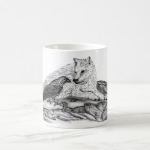 Caneca Mágica Wolf e Raven - Design preto e branco