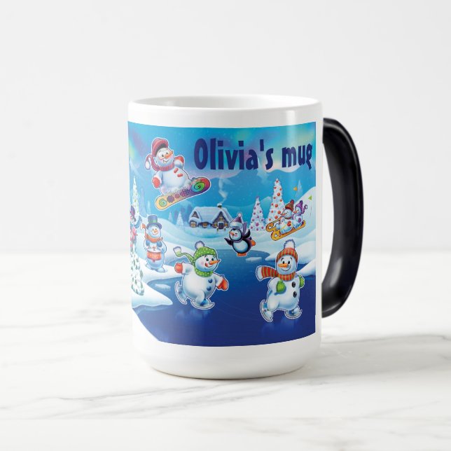 Caneca Mágica Wonderland pessoas de neve Nome personalizado da c (Frente Esquerda)