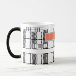 Caneca Mágica Xadrez Chic Moderna, Preta e Lã Branca