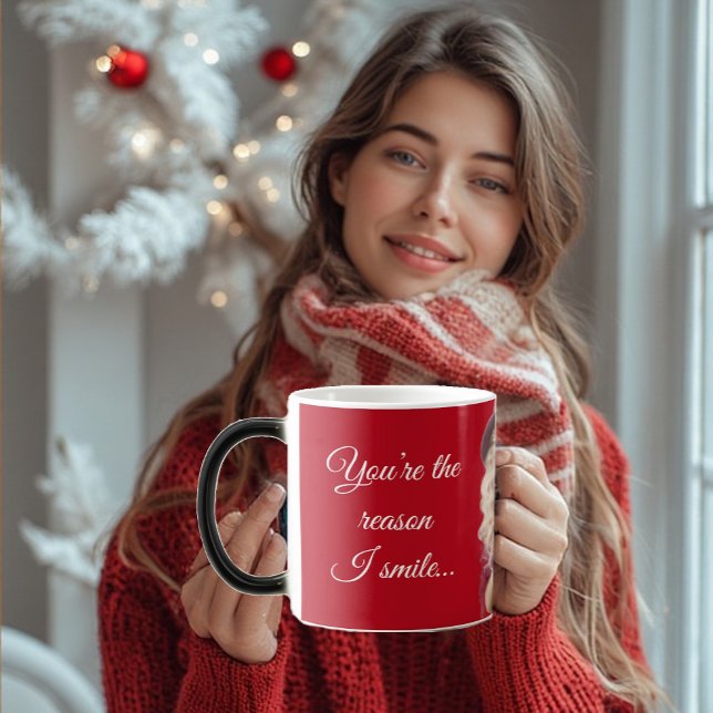 Caneca Mágica You're the Reason I Smile Romantic Fun Quote Photo (You're the Reason I Smile Romantic Fun Quote Photo Color Morph Mug)