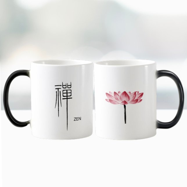 Caneca Mágica Zen Lotus Flower Kanji Chinês Símbolo de Caligrafi (Criador carregado)