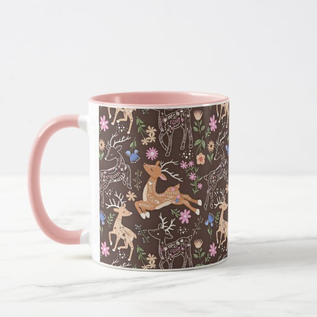 Caneca Magical Folk Art Deer in a Woodland Forest (Esquerda)
