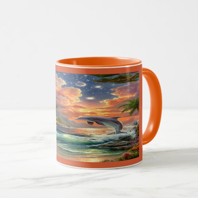 Caneca Magical Sunset Dolphin Tropical Ocean Mug (Frente Esquerda)