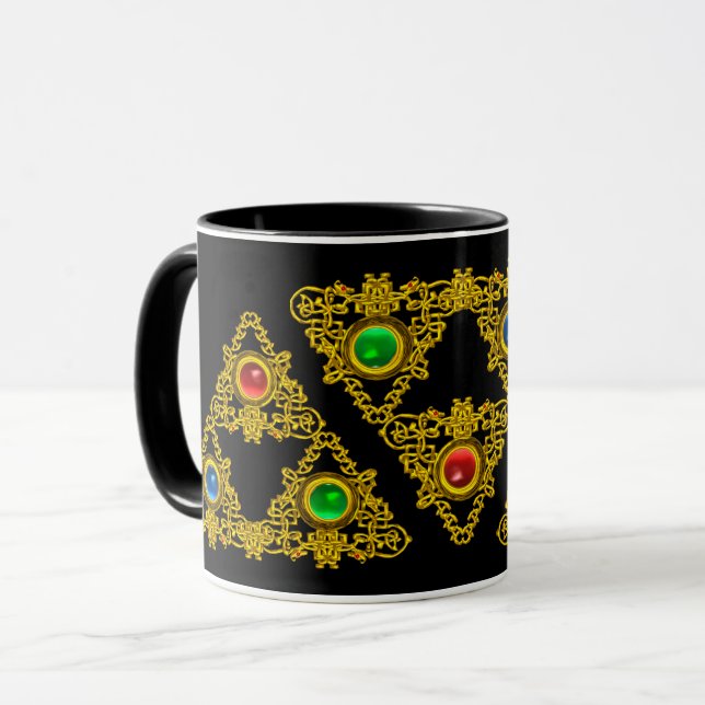 CANECA MÁGICO ELFIC TALISMAN,DOURADO TRIÂNGULO,GEMSTONAS  (Frente Esquerda)