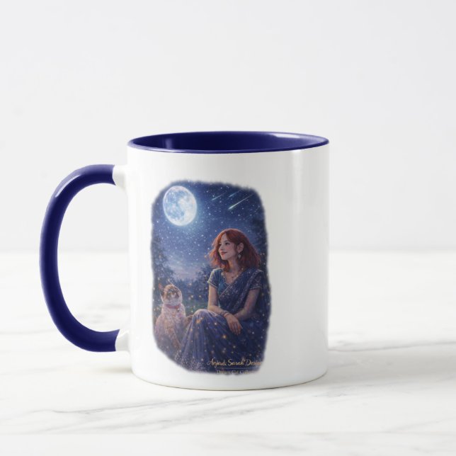 Caneca Magische Dream Cat - Mädchen mit Katze unterm Mond (Esquerda)