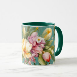 Caneca Magnólia Amarela refinada com flores brancas