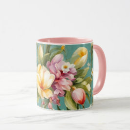 Caneca Magnólia Amarela refinada com flores brancas