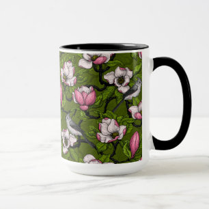 Caneca Magnólia florescente e pássaro 2