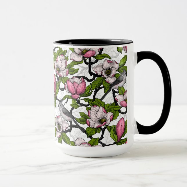 Caneca Magnólia florescente e pássaro-do-titrato (Direita)