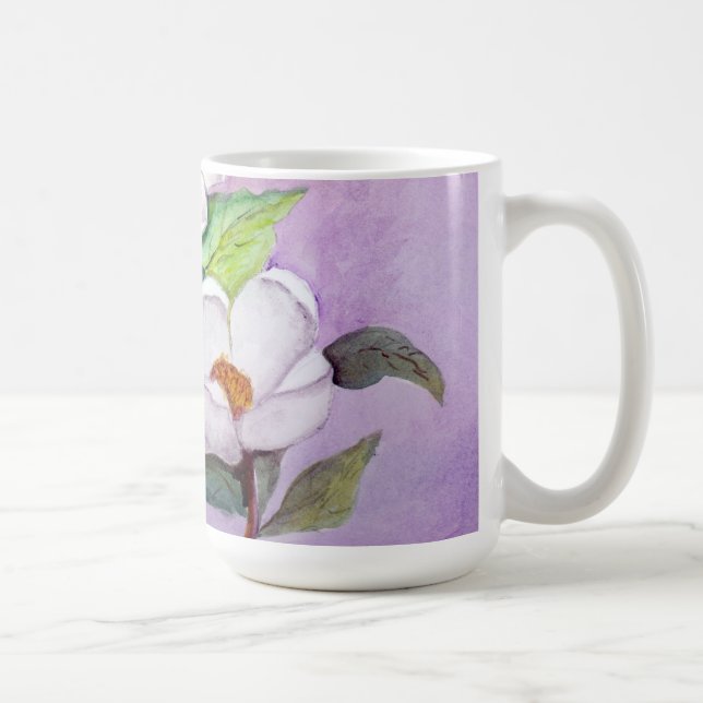 Caneca Magnólias do sul brancas Painterly na lavanda (Direita)