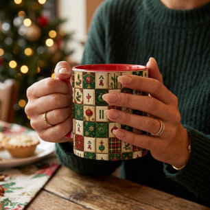 Caneca Mahjong de Natal Azulejado
