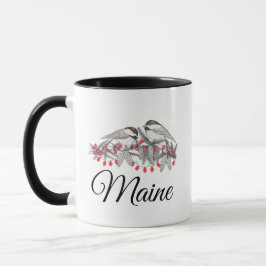 Caneca Maine Chickadee Bird Feriado de inverno Neve