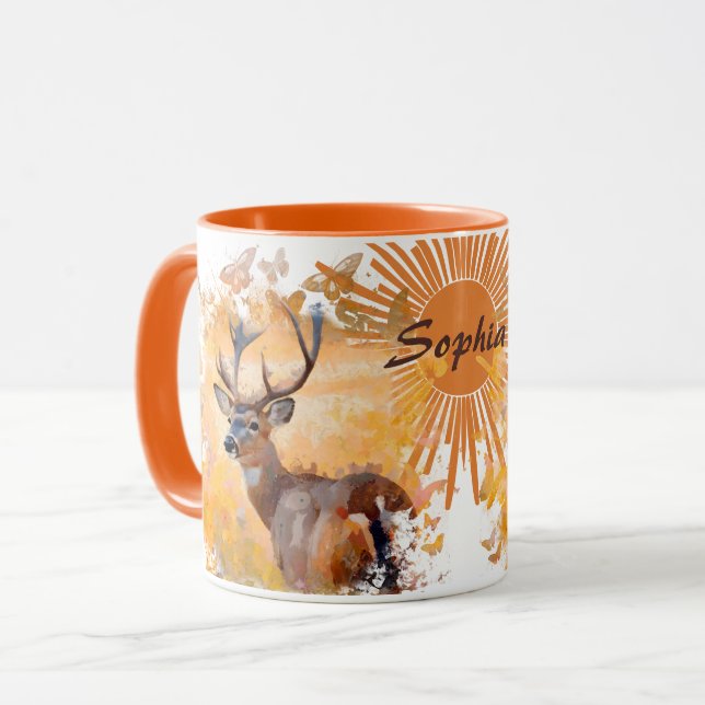 Caneca Majestic Deer in a Field of Wildflowers (Frente Esquerda)