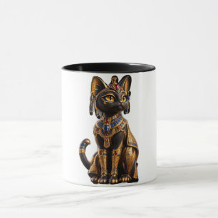 Caneca Majestosa Deidade Felina Egípcia Antiga Dourada