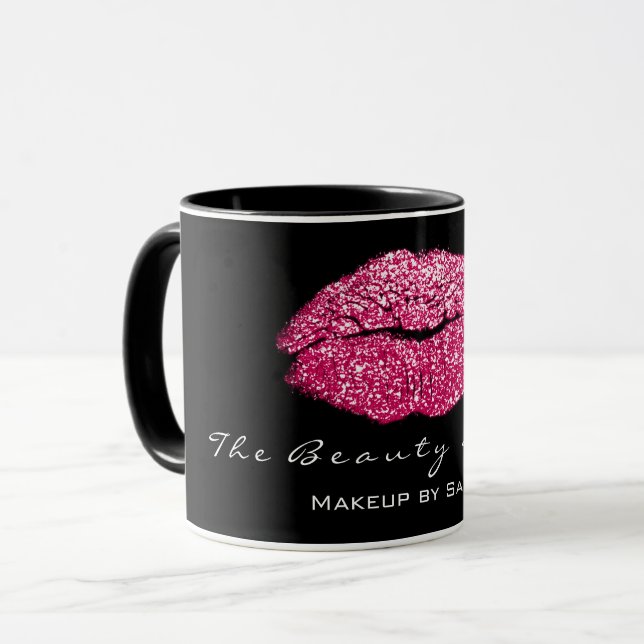 Caneca Makeup Artist Beaust Kiss Lábios Pretos Rosa Glitt (Frente Esquerda)