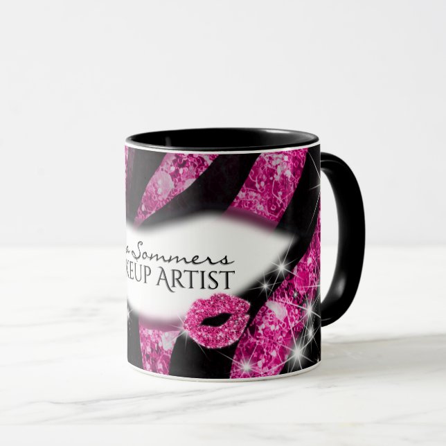 Caneca Makeup Artist Glam Pink Glitter Lábios Zebra (Frente Esquerda)