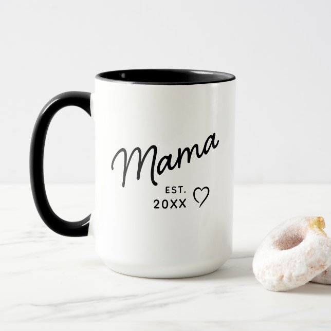 Caneca Mama Black and White Minimalist Est Year  (Com Donut)