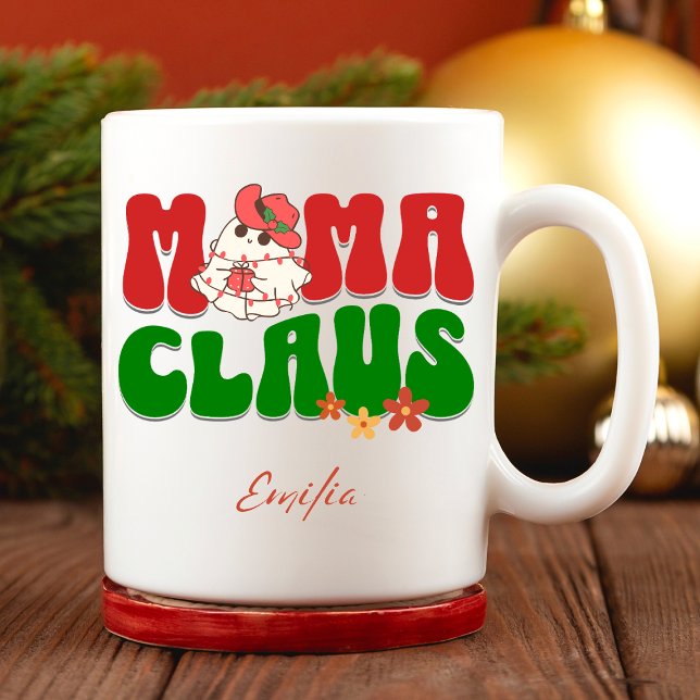 Caneca Mamã Claus Natal Personalizada Mãe Nome Retro Groo (Criador carregado)