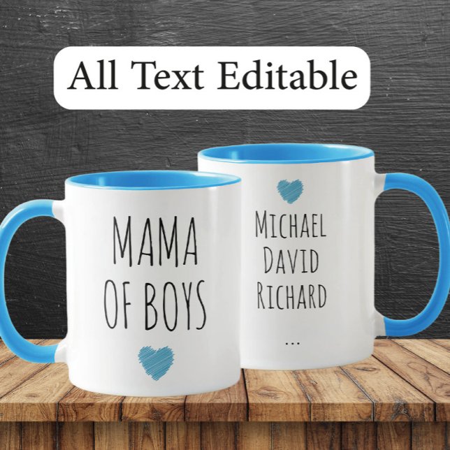 Caneca Mama de Meninos com Nomes Personalizados - Present (Criador carregado)