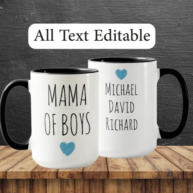 Caneca Mama de Meninos com Nomes Personalizados - Present (Criador carregado)
