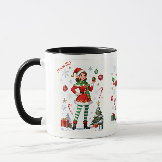 Caneca Mama Elf Mug – Cute Holiday Christmas Coffee cup (Esquerda)
