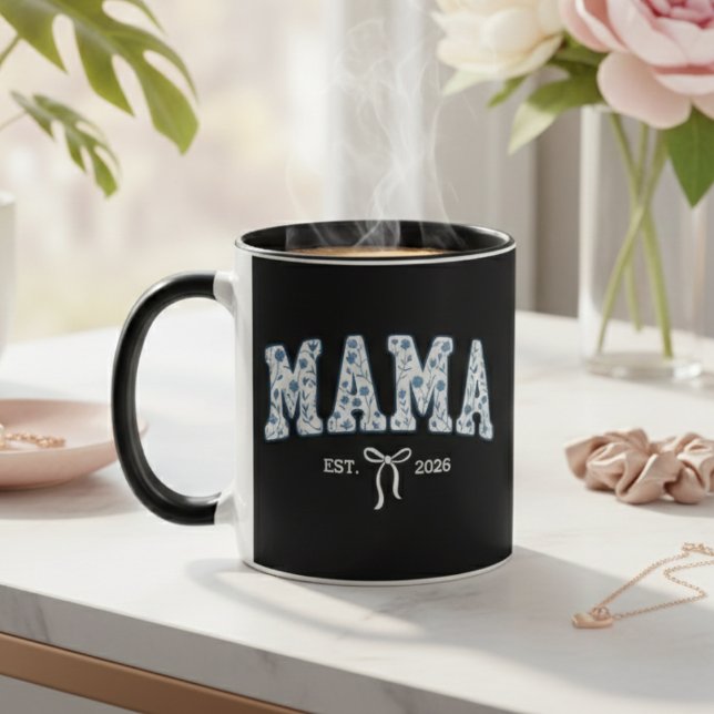 Caneca Mama Floral Azul Varsity Minimal Maternidade (Criador carregado)