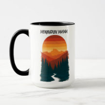 Mama Montanha Gráfica de Floresta Pôr do Sol Retro