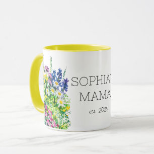 Caneca Mama nova, flores silvestres coloridas