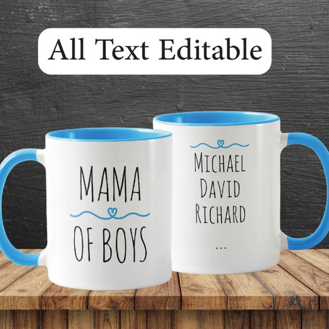 Caneca Mama of Boys Custom Names - Heartfelt Gift for Mom (Criador carregado)