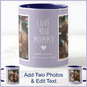 Caneca Mamãe Amo Você 2 Fotos Moderno Lilás Mauve C123