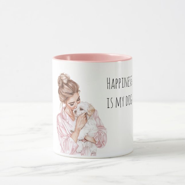 Caneca Mamãe Cachorrinho Creme Branco Rosa   (Centro)