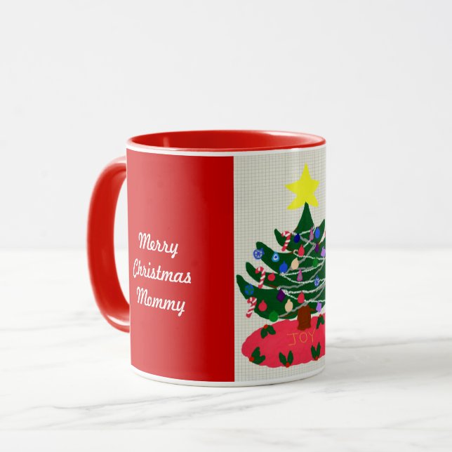 Caneca Mamãe de Natal feliz Mug de Árvore Desordenado (Frente Esquerda)