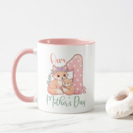 Caneca Mamãe e Bebê Raposa Rosa 1º Dia das Mães