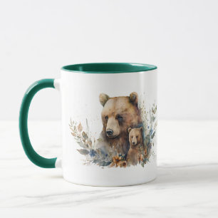 Caneca Mamãe Urso Marrom e Filhote