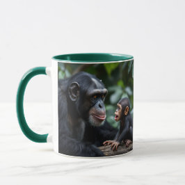 Caneca Maman chimpanzé observe tendrement son bébé.