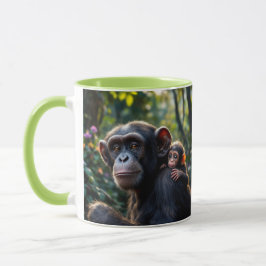 Caneca Maman chimpanzé promène son bébé.