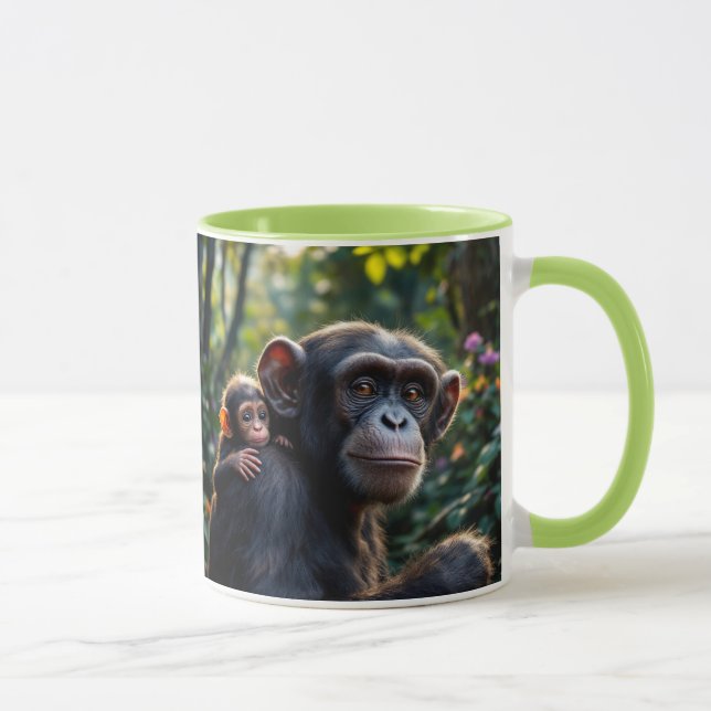 Caneca Maman chimpanzé promène son bébé. (Direita)