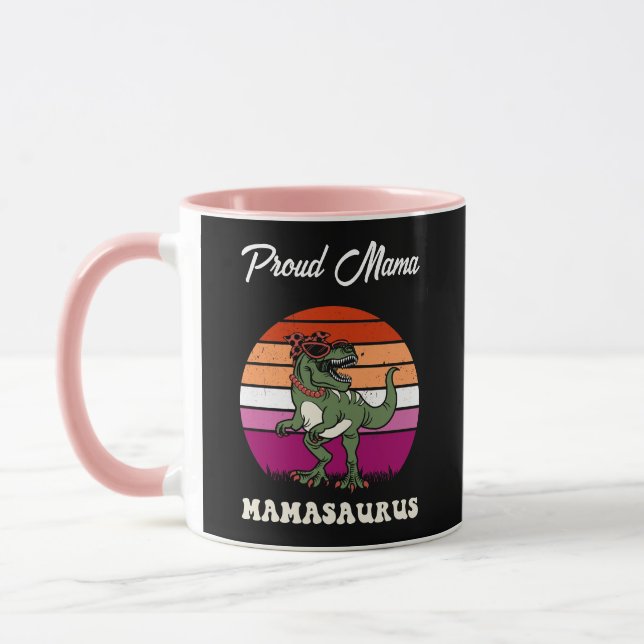 Caneca Mamasauro Engraçado Dinossauro Lésbica Bandeira Su (Esquerda)