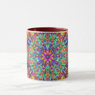 Caneca Mandala Abstrato Splash Fractal Retro Hippie Mug