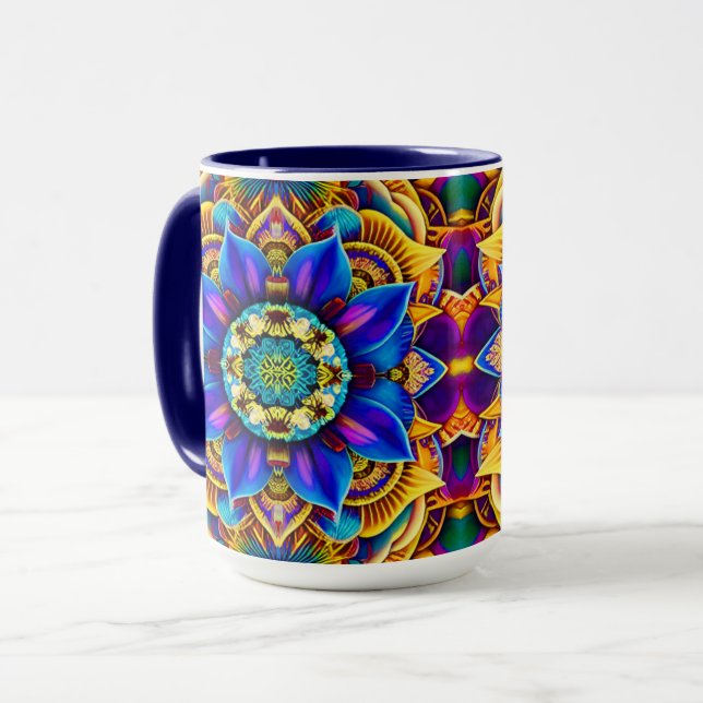 Caneca Mandala Azul Sunshine  (Frente Esquerda)