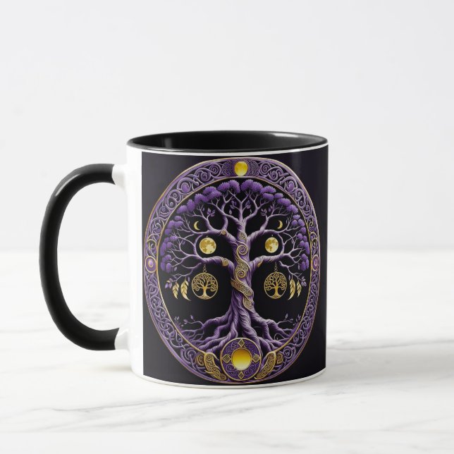 Caneca Mandalá da Árvore da Vida Roxo e Dourado (Esquerda)