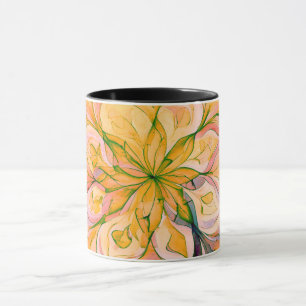 Caneca Mandala Floral Boho em Aquarela Amarela e Verde