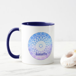 Caneca Mandala Floral Do Espaço Puro, Branco E Azul