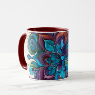 Caneca Mandala Floral em Aquarela Roxo e Azul