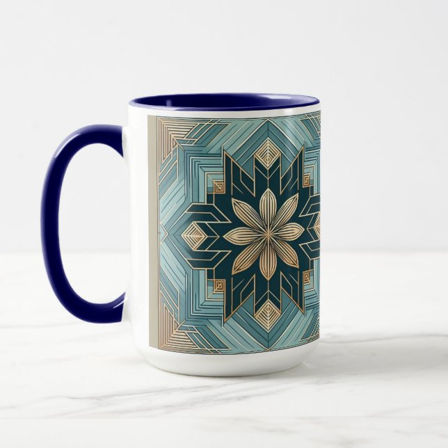 Caneca Mandala Floral Geométrica Azul – Verde-Azul (Esquerda)