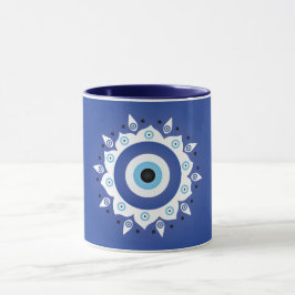 Caneca Mandala Grego Mau Azul Branco