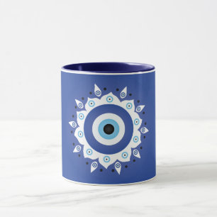 Caneca Mandala Grego Mau Azul Branco