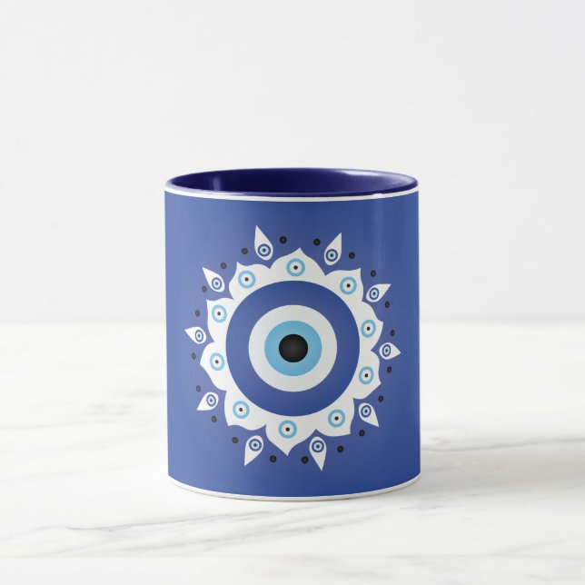 Caneca Mandala Grego Mau Azul Branco (Centro)